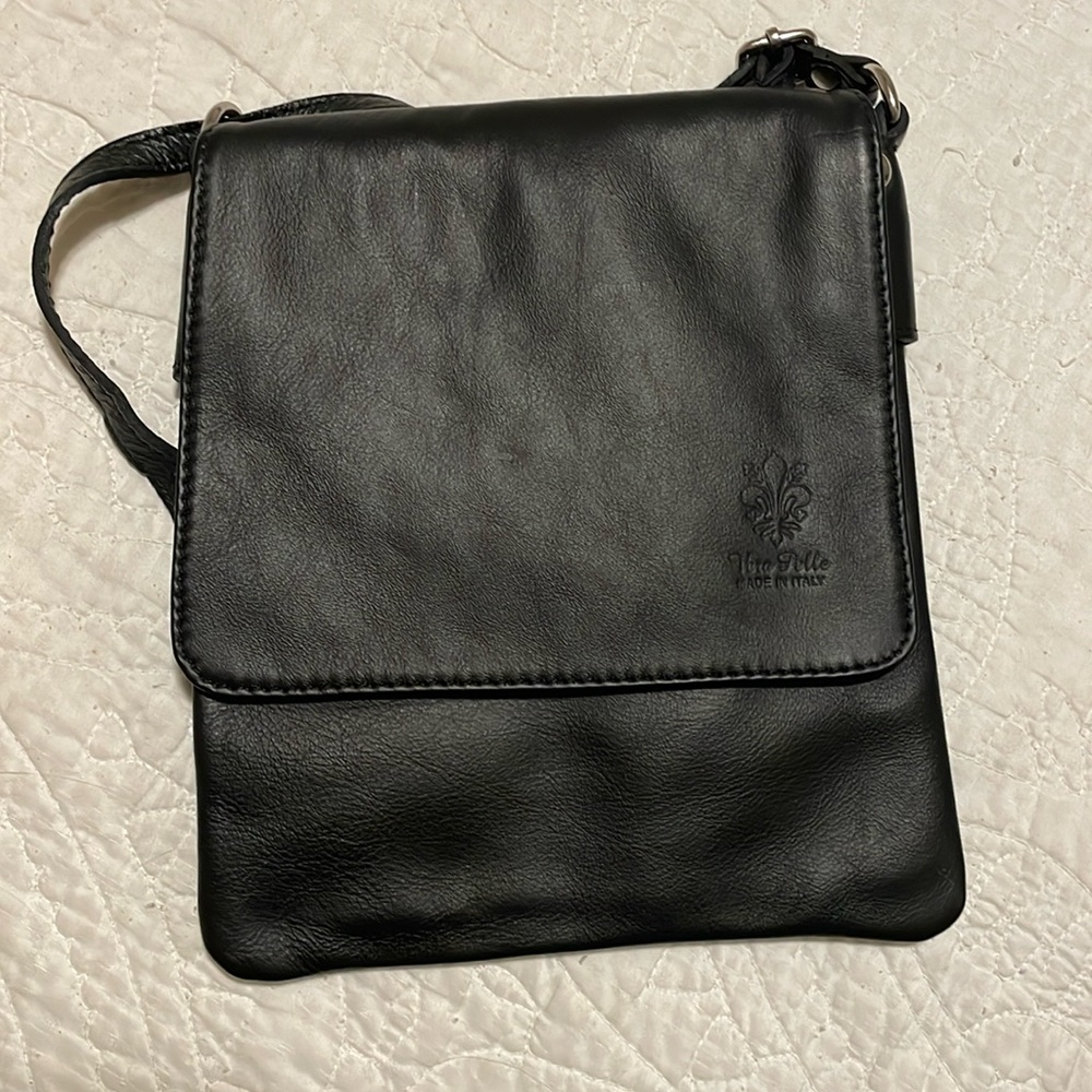 Vera Pelle Made in Italy Black Leather Crossbody Purse Bag - Picture 1 of 5